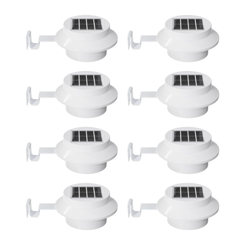 FALOVE 8 Pack White Solar Powered Gutter Lights Outdoor Decorative Waterproof Led Fence Lamp for Lighting Railing, Outside Wall, Deck, Garden, Path, Backyard, Sidewalk, Yard, Patio, No Drilling Installation - Image 1